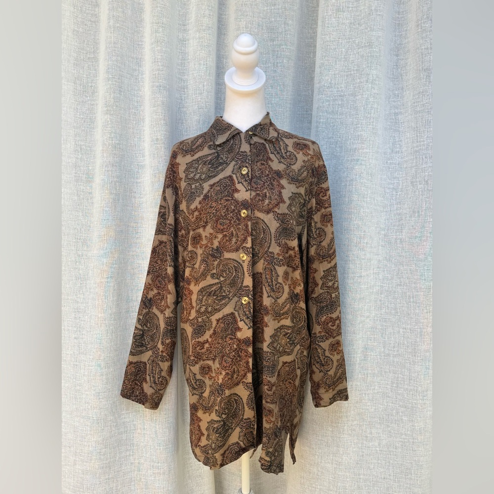 Express Brown, black, tan paisley long sleeve blouse